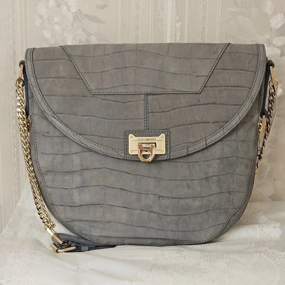 Rebecca Minkoff Collection Crocodile Embossed Suede Hobo Bag EUC